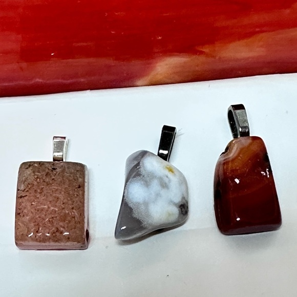 Pendants Agate And Other Natural Gemstones Rocks lot of 3 Healing Organic 4282 L - Picture 6 of 8